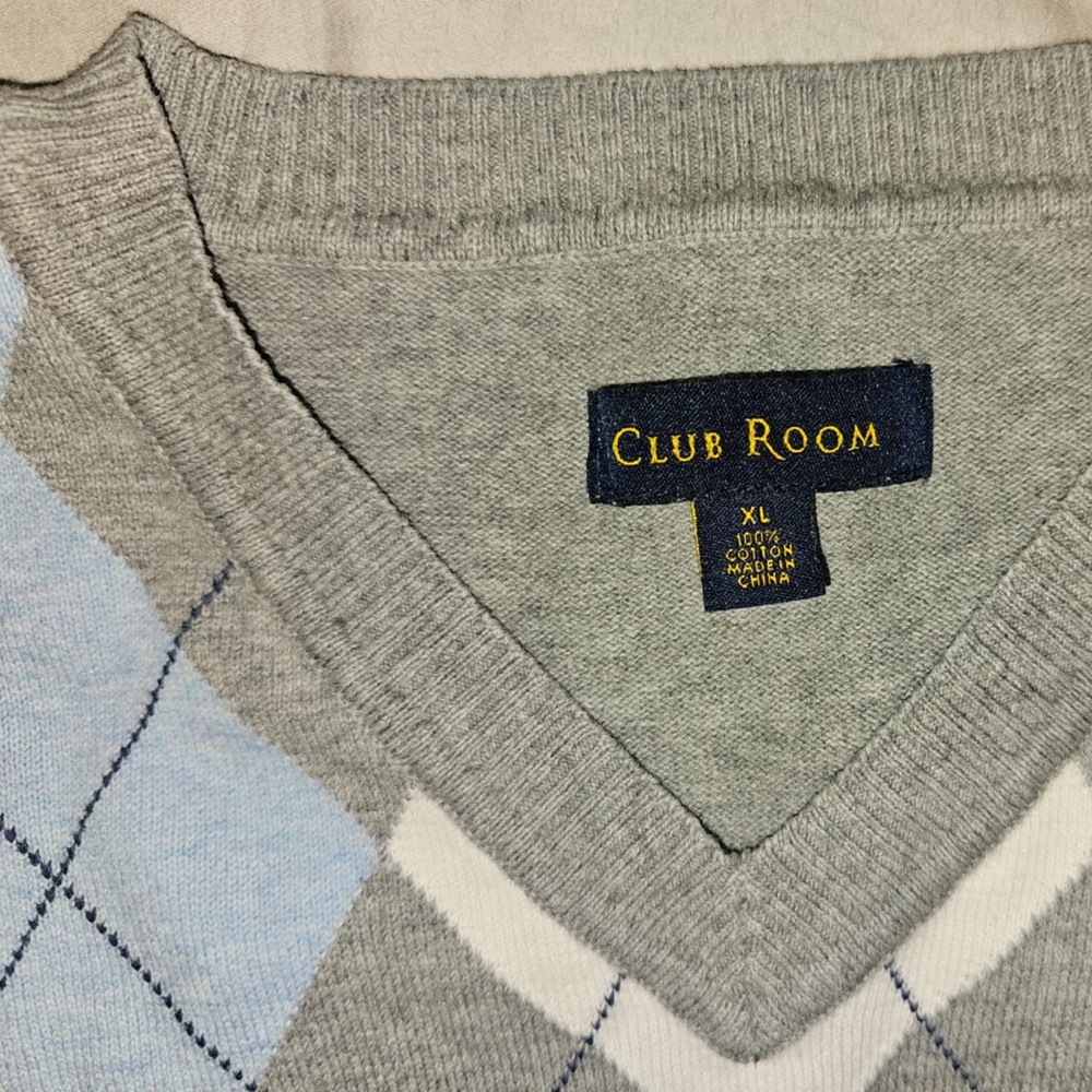 Charter Club V-Neck Sweater Vest - Gray, Blue, and White Argyle - Picture 2 of 2